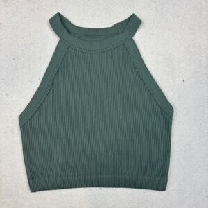 Aerie Real Good Ribbed Cropped Tank Top Women's M Green Seamless High Neck